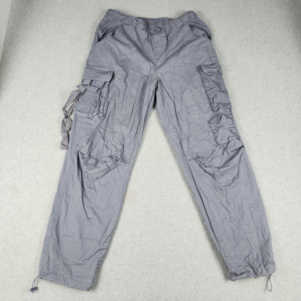 Ultra Flirt Cargo Pants Womens Large Gray Utility Elastic Waist Drawcord Hem